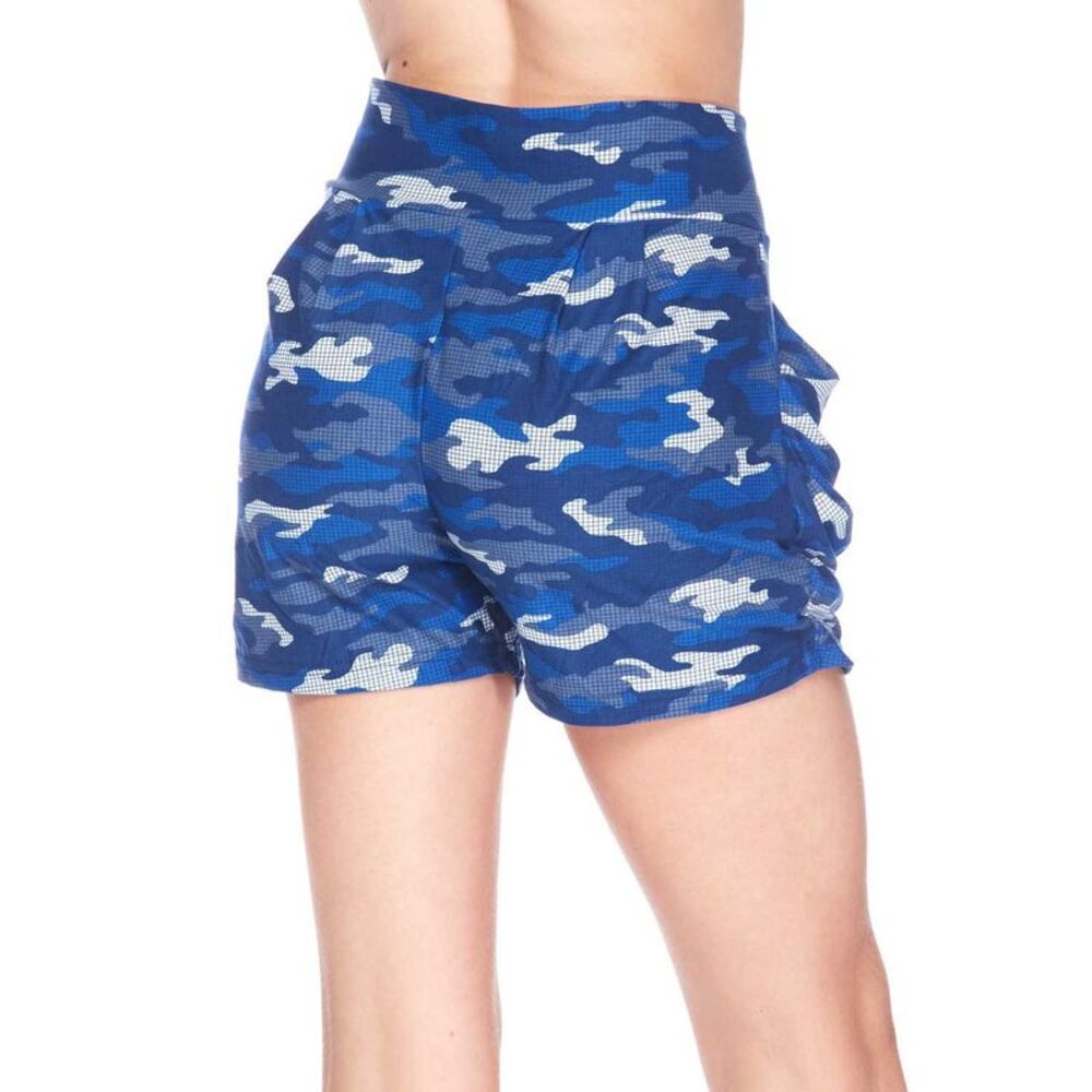 Buttery Smooth Blue Grid Camouflage Harem Plus Size Shorts